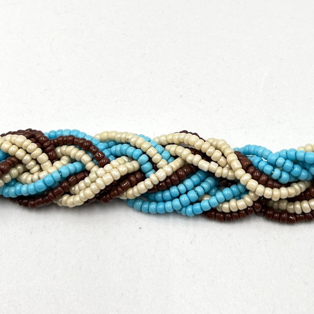 Vintage Multi-Strand Braided Seed Bead Necklace Cream Blue Brown Boho Retro - Picture 7 of 15